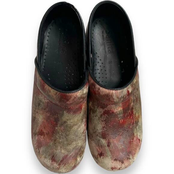 Sanita The Original Danish Leather Clog Shoes Red Watercolor Womens 38 / US 7.5 - Picture 7 of 14